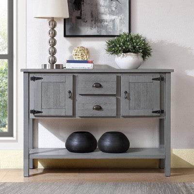 Okak Farmhouse Wood Kitchen Sideboard Console Table with Adjustable Shelves and Bottom Shelf for Living Room