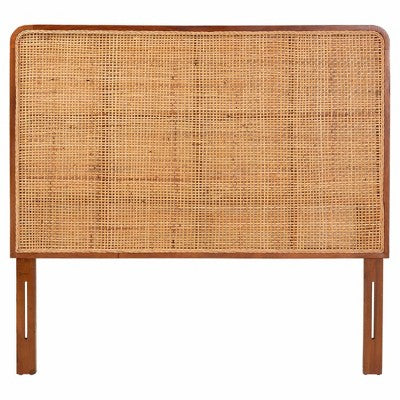 bali & pari Queen Size Caspia Rattan and Mahogany Wood Headboard Light Honey/Red Teak