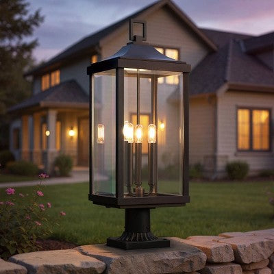 Urban Ambiance Luxury Farmhouse Outdoor Post Light 26.875''H x 9.5''W, Midnight Black Finish, Calderdale Collection, UHP1400