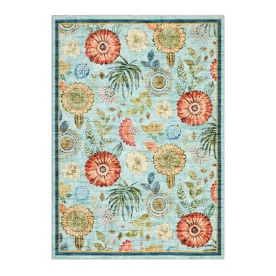 Washable Floral Living Room Rugs, Soft Large Farmhouse Bedroom Carpet, Non Slip Stain Resistant Floor Cover for Dining Room Kitchen