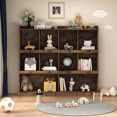Sapphtopaz 53.15" Modern Bookshelf with 10 Open Cubbies Large Bookcase with Top Storage Rack Toy Organizer for Living Room, Bedroom, Office