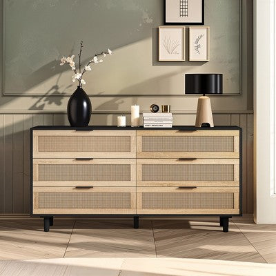 KIGFTSOD 59.06"6-Drawers Rattan Storage Dresser Rattan Drawer