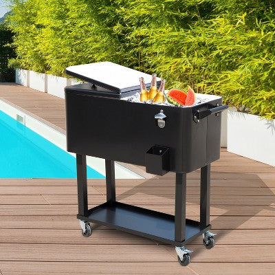 Wooakway 80 QT Patio Ice Chest with Wheels Rolling Cooler with Drainage Plug Outdoor Cooler Cart for Party Gatherings