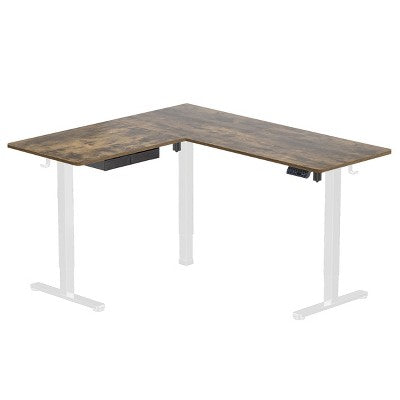Mount-It! L Shaped Standing Desk - Large Electric Corner Standing Desk, Height Adjustable Range, White Frame, Rustic Wood Tabletop