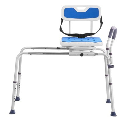 VEVOR Sliding Tub Transfer Bench with 360 Degree Swivel Seat, Height Adjustable Bathtub Transfer Bench with Armrest & Safety Belt,Blue