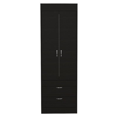 SEVOBAL Armoires Double Doors Two Drawers Integrated Hanging Rod for Bedroom and Closet Storage Solution, Black, 18.9"*23.3"*70.4"