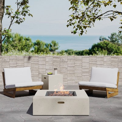 Christopher Knight Home Sherwood Outdoor Acacia Wood Club Chairs with Cushions and Square Fire Pit