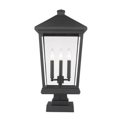 Beacon 3-Light Outdoor Post Light - Black Aluminum, Dimmable, Wet Rated, 12" x 24.75"