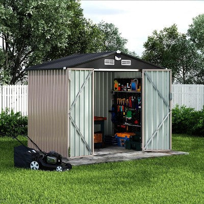 Acekool Metal Storage Shed with Sloped Roof, Air Vents & Window, for Garden & Yard, Floor Kit Options Available