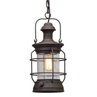 Troy Lighting Atkins 1 - Light Pendant in Centennial Rust Clear Textured Shade