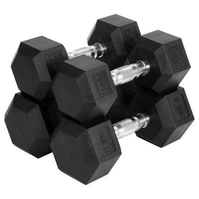 Hex Dumbbell Set, Rubber Encased Exercise & Fitness Dumbbells for Home Gym, Hand Weights for Strength Training, in Multiple Weights