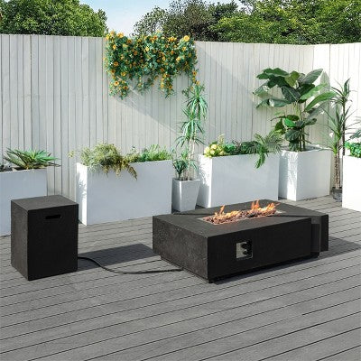 Moda Furnishings 13.78'' H Concrete Propane Outdoor Fire Pit Table with Lid