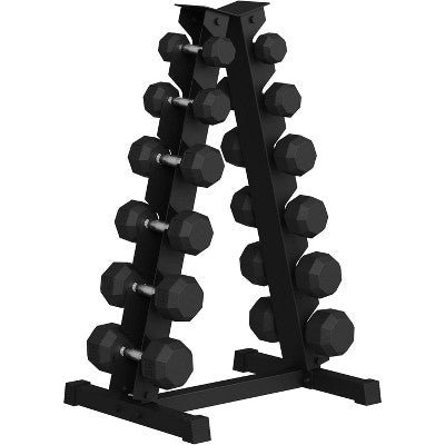 Premium Rubber Coated Hex Dumbbell Weight Set with Rack,Multiple Packages,210 lbs(6 pair) for Home Gym,Coated Hand Weights for Strength Training