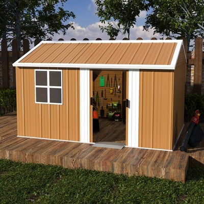 ORRD 12x8 FT Heavy-Duty Metal Storage Shed with Windows, Lockable Door & Vents, Weatherproof Outdoor Shed