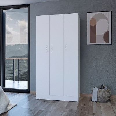 CAVINAS White Wardrobe Closet,Wooden Wardrobe with 3 Doors,2 Drawers,4 Storage Shelves,1 Hanging Rod,Armoire Wardrobe Closet for Bedroom,Dressing Room