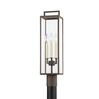 Troy Lighting Beckham 3 - Light Post Light in Textured Bronze Clear Shade