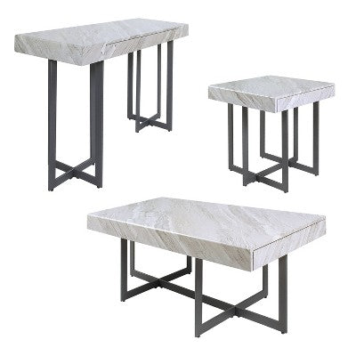 3pc Rohde Contemporary Coffee Table Set with Drawers Gray/Gum Metal - miBasics