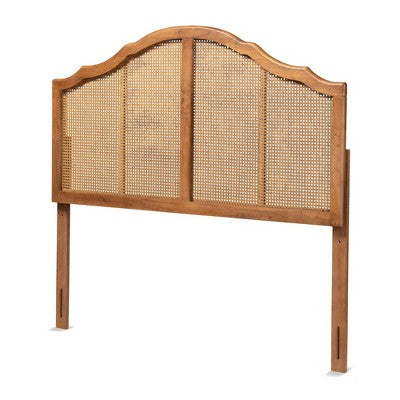 Iris Vintage Wood and Synthetic Rattan Arched Headboard Walnut - Baxton Studio