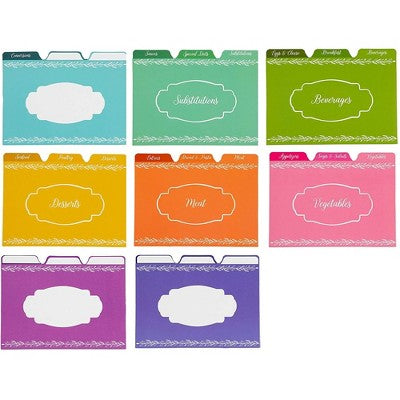 Sustainable Greetings 24-Pack Kitchen Recipe Card Dividers, Modern Colorful Style, Top Index Tabs Organizer Your Recipe Box, 4x6 inch