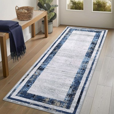 Modern Border Rug for Living Room Soft Washable Rug Non Slip, Indoor Foldable Printed Floor Carpet