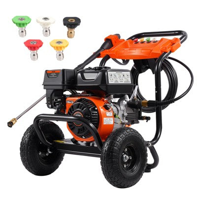 VEVOR Gas Pressure Washer, 3500 PSI 2.6 GPM, Gas Powered Pressure Washer with Aluminum Pump, Spray Gun and Extension Wand, 5 Nozzle Set, Black