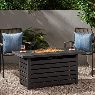 Rectangular Iron Propane Fire Pit With Built In Tank Storage And Outdoor Heating