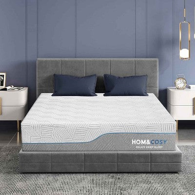 Vipbear Extra Firm Mattress Short Queen RV Mattress Size 12 Inch with Ice Silk Cover, Luxurious Cool Green Tea/Gel Memory Foam Mattress in Box