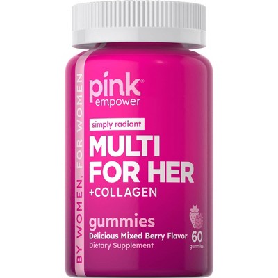 Pink Vitamins Simply Radiant Multi for Her plus Collagen Gummies - Natural Berry - 60ct