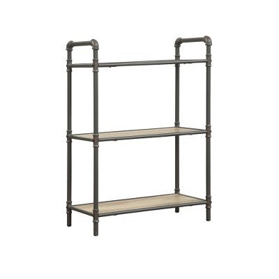 Lyngins Storage Bookshelves,Rectangular Bookcases with Round Metal Steel Tube,Wooden Shelves,Open Bookshelf for Living Room,Office,Grey+Oak