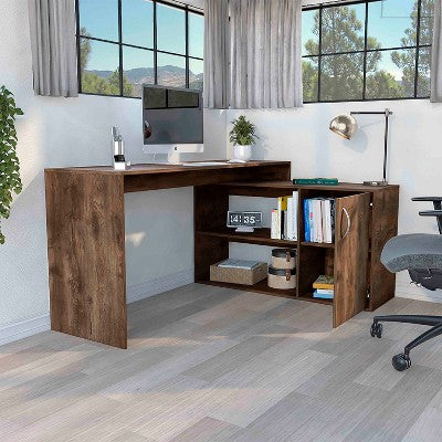 PAGED Modern L-Shaped Computer Desk with Storage, 59" Corner Desk with Open Shelves and Cabinet for Home Office