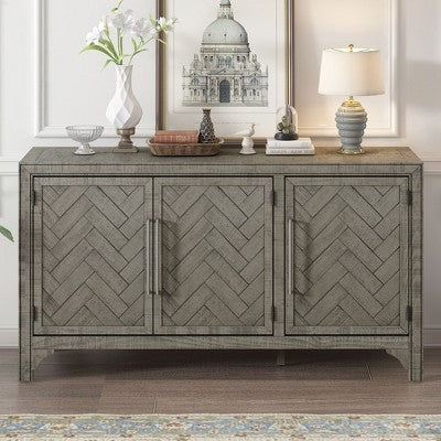 CAVINAS Sideboard Cabinet,Credenza with Pine Veneer,3 Doors,3 Adjustable Shelves,Iron Handles,Buffet Table for Living Room,Kitchen,Study Room
