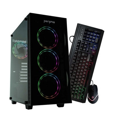 Periphio Terra Gaming PC Desktop Bundle - AMD Ryzen 5, Radeon Vega 7 iGPU, 16GB RAM, 1TB NVMe (SSD), Windows 11 Gaming Computer with Mouse + Keyboard