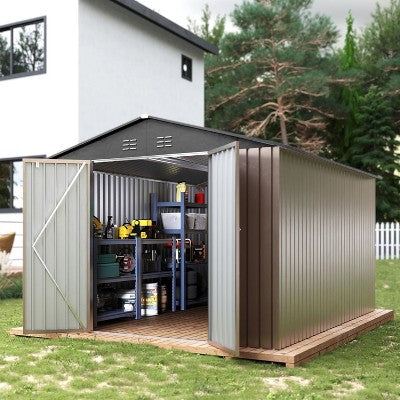 Acekool 8x12 FT Metal Shed, Large Lockable Outdoor Storage with Vents, Waterproof & UV-Resistant Tool Organizer for Lawn Mowers, Bikes, Backyard