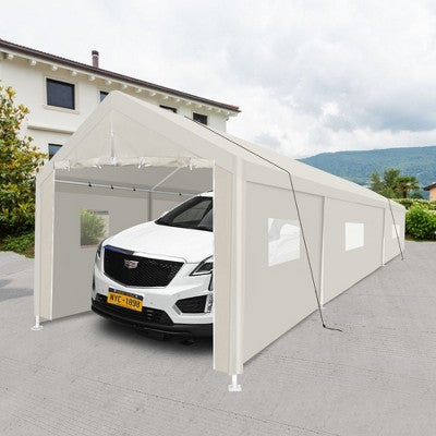 SEVOBAL Carports and Storage Sheds Heavy Duty Portable Carport Garage with Window for Outdoor Vehicle Protection, White, 360"*119.7"*102"