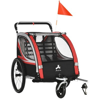 Dexmalle Walk/Ride Child Baby Bike Trailer for Kids 2 Seater