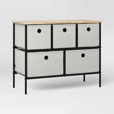 36" Wide Fabric Bin 5 Dresser Black Frame - Room Essentials™