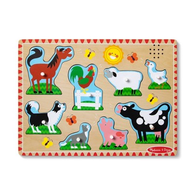 Melissa & Doug Farm Animals Sound Puzzle - Wooden Peg Puzzle with Light-Activated Sound Effects - 8pc: Educational Toy for Fine Motor Skills