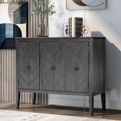 Okak Sideboard Buffet, Storage Cabinet with 3 Curved Swirl Doors & 2 Shelves, Coffee Bar Cabinet for Kitchen Living Room Entrance