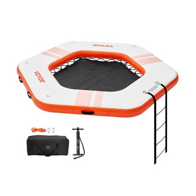 VEVOR Inflatable Floating Dock, ø8.5FT Inflatable Dock Platform with ø5FT Trampoline Mesh Pool, Non-Slip Floating Platform Water Mat