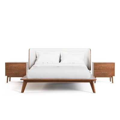 HOMES: Inside + Out 3pc Riverstone Mid-Century Boucle Platform Bedroom Set with 2 Nightstands Walnut