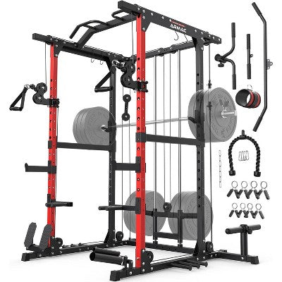 Power Cage,Power Rack with LAT Pulldown,Multi-Function Training Attachments for Home Gym Fitnees Equipment,1500LBS