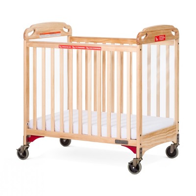 Child Craft Safe Haven Daycare Evacuation Wooden Compact Portable Crib with 4" Casters, Durable Construction, Fits Through Doorways (Natural)