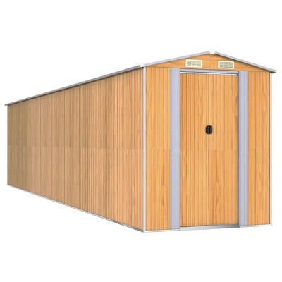 vidaXL Garden Shed Light brown Galvanized steel 75.6 x 336.6 x 87.8 in