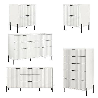 Festivo 5pc Modern Elegance Bedremm Chest and 2 Dressers and 2 Drawer Nightstands Set Off-White