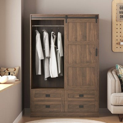TIRAMISUBEST Austral 3 Door Armoire with Drawers - Mobile Lateral Filing Cabinet, Locking Wheels, Adjustable Shelf