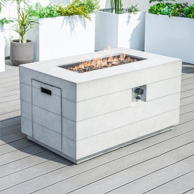 Moda Furnishings 23.8'' H x 42.5'' W Magnesium Oxide Propane Outdoor Fire Pit Table with Lid