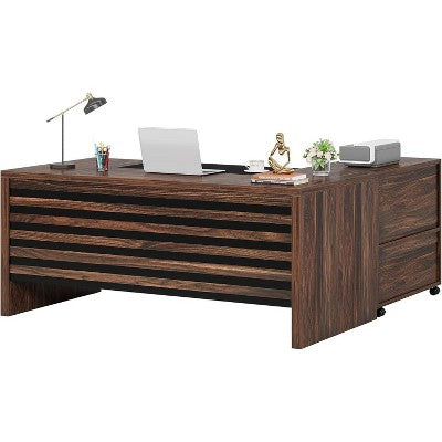 Lantine 62.2" Large Executive Desk with Mobile File Cabinet, L-Shaped Office Desk with Storage Shelves