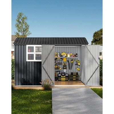 8x10 ft Outdoor Storage Shed, Metal Garden Tool Shed with Updated Frame Structure, Lockable Doors and Windows, Ideal for Backyard Garden Patio Lawn