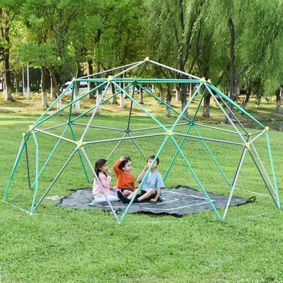 13ft/12ft Geometric Dome Climber with Hammock, Kids Outdoor Climbing Tower Play Center, Rust & UV Resistant Steel - ModernLuxe
