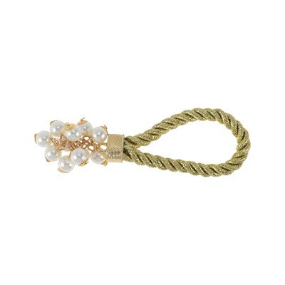 Unique Bargains Napkin Rings Faux Pearls String Plastic White Gold Tone 1 Pc